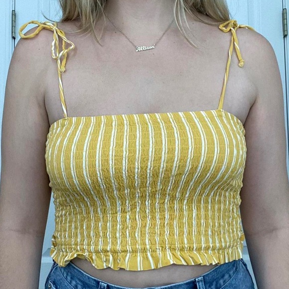 Pacsun Lottie Moss Yellow & White Striped Smocked Tank Top - Picture 1 of 8